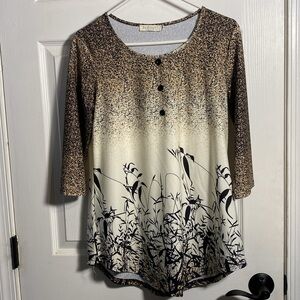 BaiSheng GT 3/4 Sleeve Black and Cream Top Medium